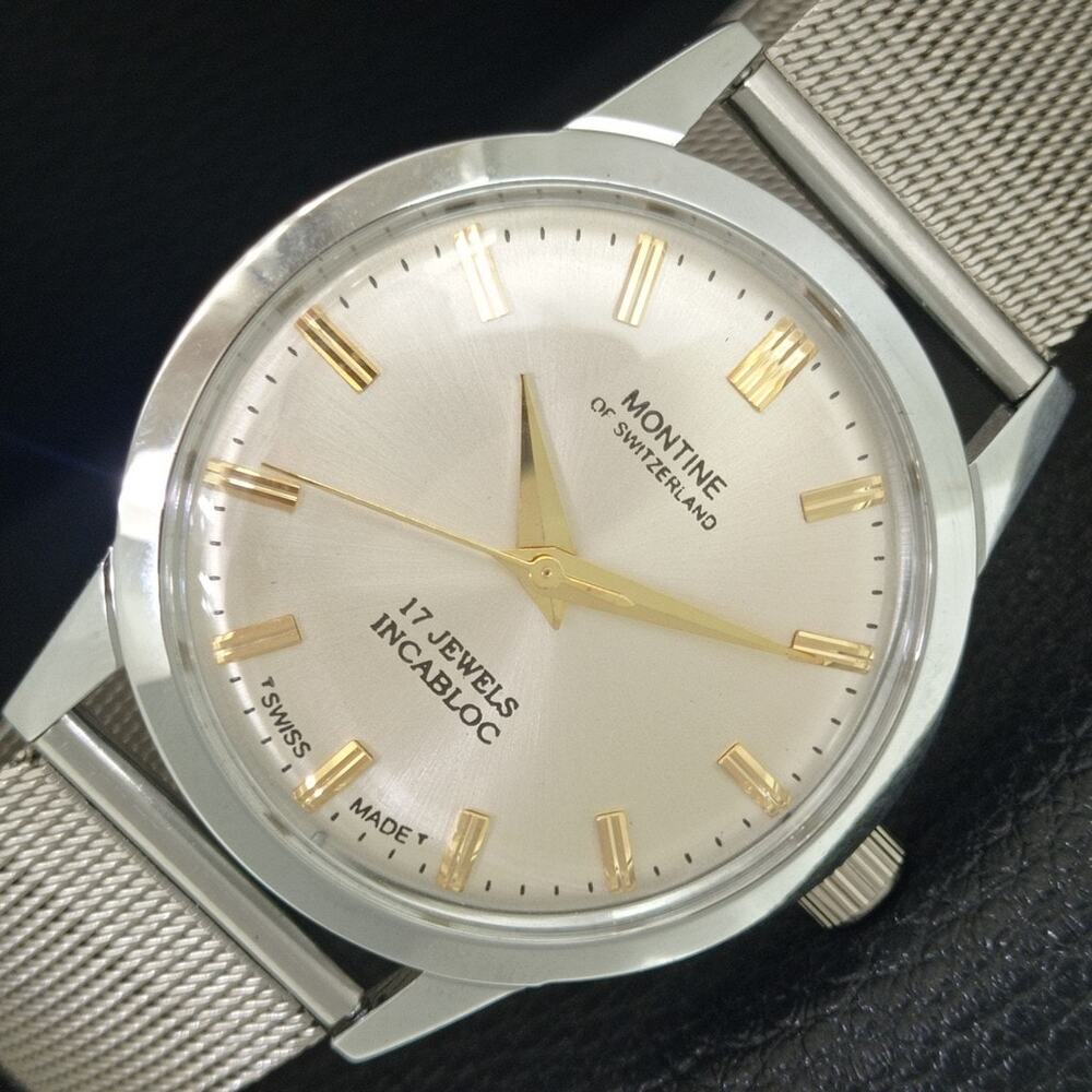 Vintage 1984 Montine Of Switzerland  Manual Mens Silver Watch W/Steel Strap